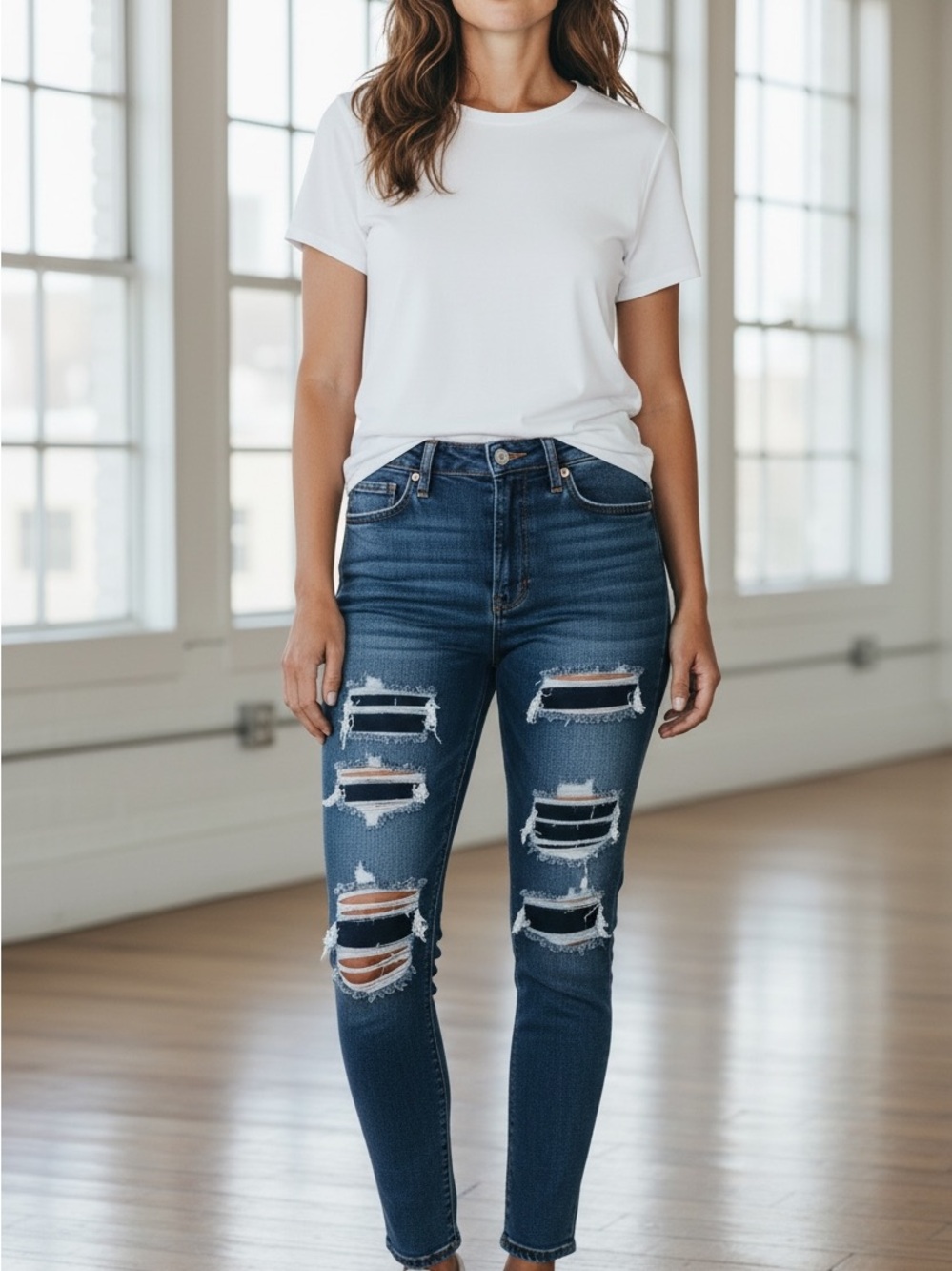 Distressed Dark Blue Women's Ripped Jeans